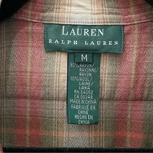 Vintage LAUREN Ralph Lauren Rayon/Wool Blend Plaid Button Down Shirt Size M - Image 7