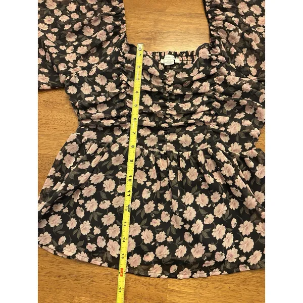 American Eagle Outfitters Smocked Baby Doll Blouse Size S Black Floral Coquette - Image 4