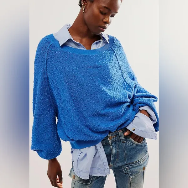 Free People Found My Friend Pullover Balloon Sleeve Popcorn Knit Sweater - Image 2