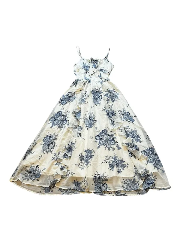 Womens Floral Midi Sundress Milkmaid Empire Waist Tie Front Ruffles Cottagecore - Image 2