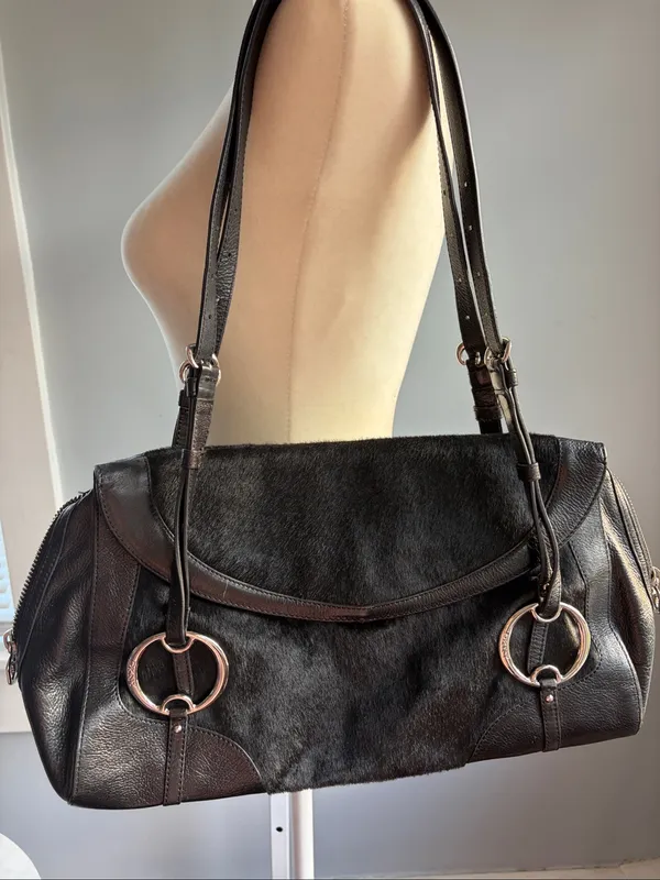 DKNY Y2K Black Leather & Haircalf Shoulder Bag - Image 16
