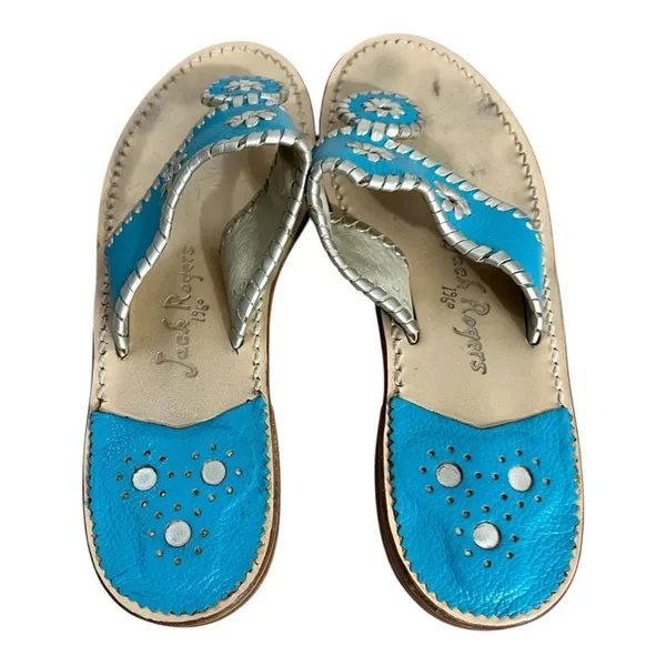 Jack Rogers Navajo Turquoise Blue Leather Whipstitch Sandal Shoes Palm Beach 9 M - Image 8
