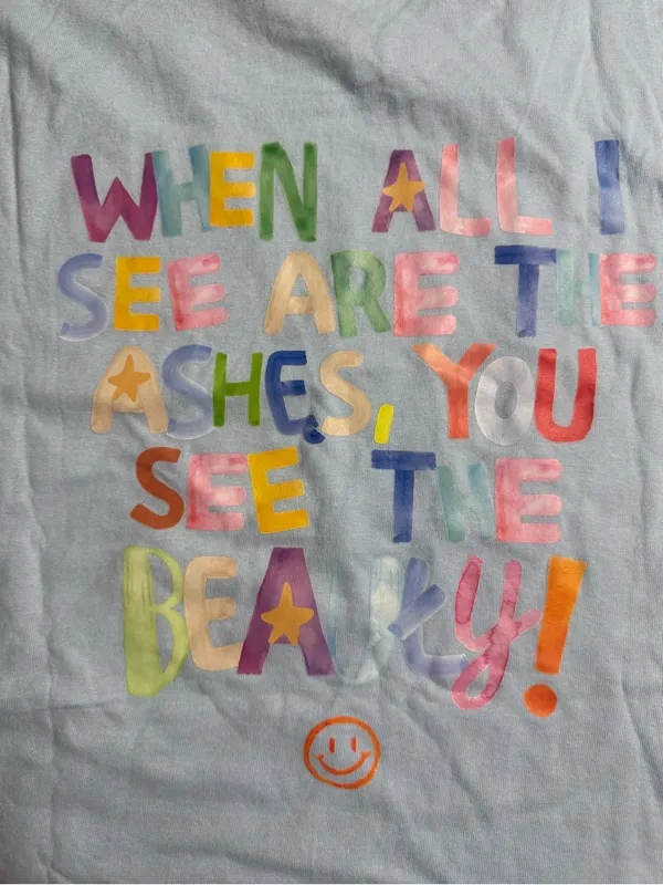 Gildan Light Blue Short-Sleeve Tee with Orange Smiley and Faith Graphic on back - Image 6