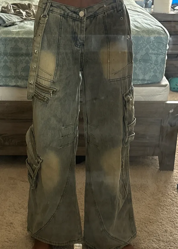 Washed Denim Cargo Pants Gray Size M - Image 6