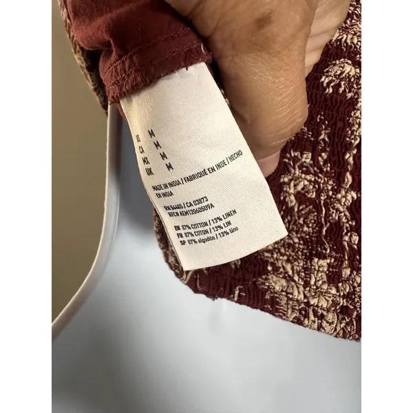 American Eagle Womens Maroon‎ Tropical Palm Toile Linen Blend Button Crop Top M - Image 7