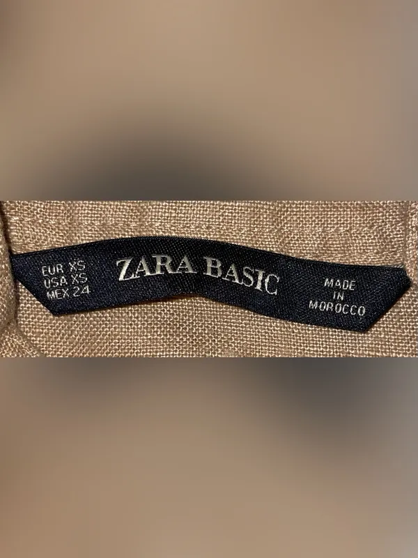 Zara Basic Women’s Size XS Tan 100% Linen Jacket Brown Utility Military Safari - Image 10