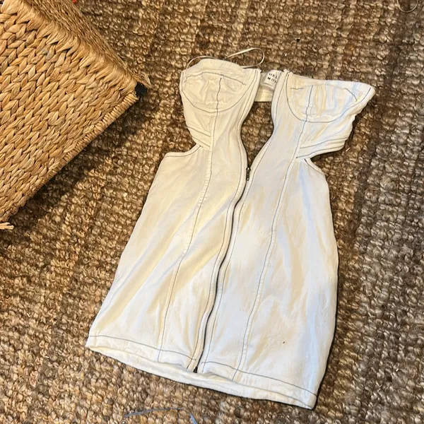 Hello Molly White Denim Strapless Mini Dress Size Small - Image 7