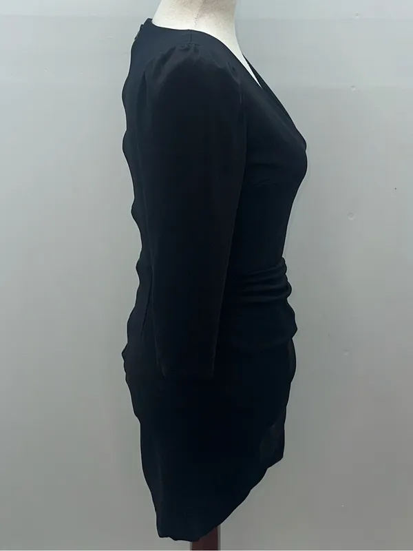 Alice Olivia Black Asymmetrical Mini Dress Plunge Neckline Long Sleeve Size 2 - Image 7