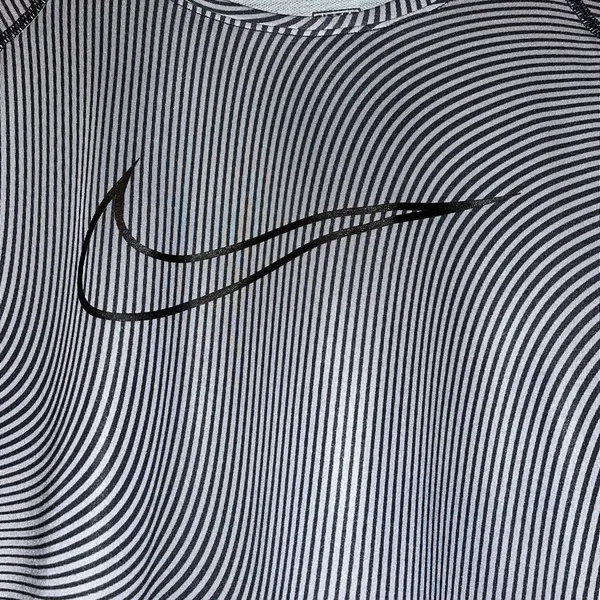 Nike Pro Black & Gray Striped Short Sleeve Training Top - Image 3