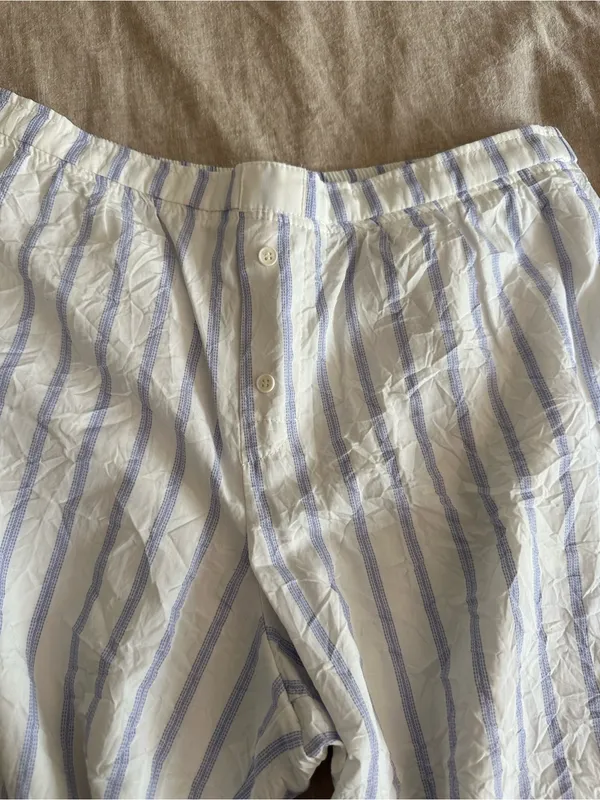 Zara Blue White Crinkle Striped Wide Leg Pants Size Medium - Image 3
