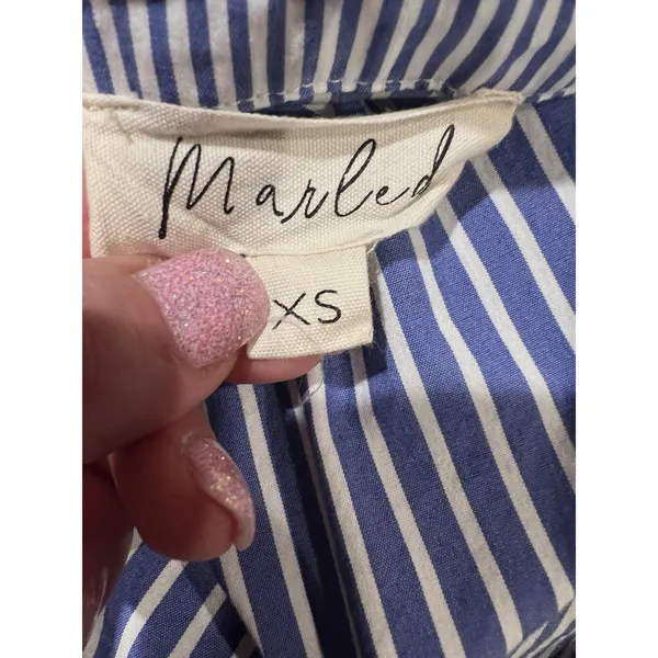 Marled Solid & Stripe Blue Oxford Stripe Button Down Shirt Size XS - Image 5