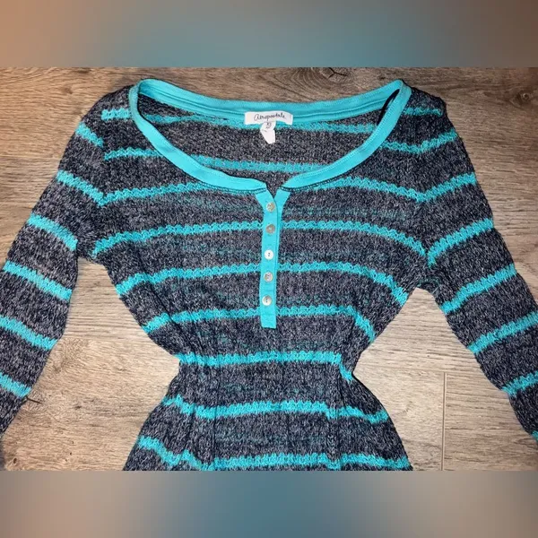 Vintage Y2K Aeropostale black, grey, teal striped knit sweater - Image 4