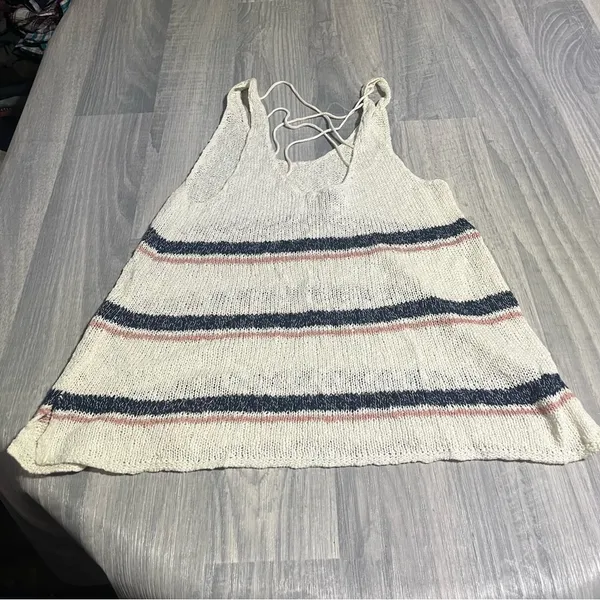 American Eagle Outfitters Navy Blue Pink White Striped Knit Tank Top; XL Women’s - Image 3