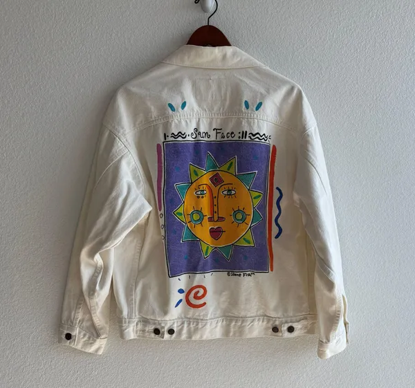 Silent Fish Vintage White Sun Face Denim Jacket - Image 4