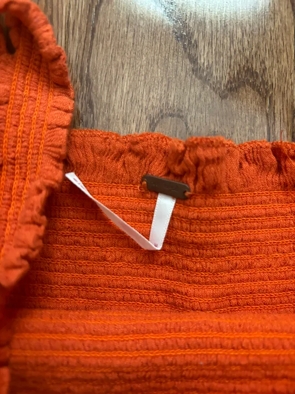 Thalia smocked embroidered orange cropped ruffle trim tank top - Image 5