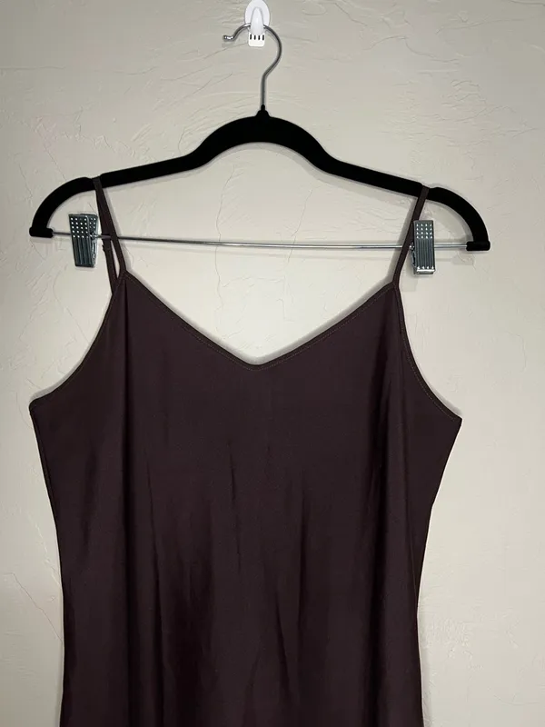 Anna Sui Vintage Chocolate Brown Sheer Spaghetti Strap Slip Mini Dress Y2K 90s - Image 3