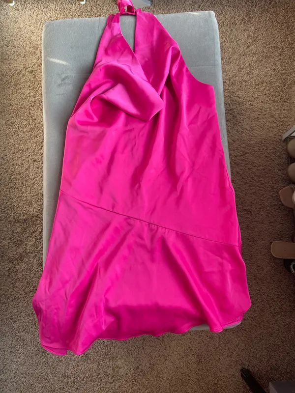 Missguided Hot Pink Cowl Neck Satin Open Back Dress - Image 3