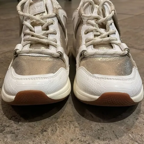 ALDO Gold White Vany Fashion Sneaker Shoes Womens 7.5 EU 38 Metallic Lace-up - Image 12