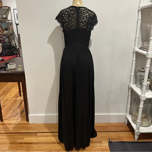 Miusol Black Floral Lace Cap Sleeve Belted Maxi Dress Sz L Formal Chiffon - Image 8