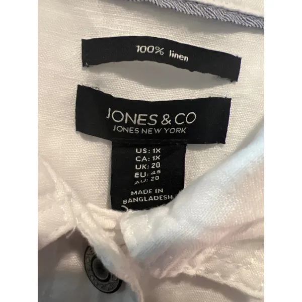 Jones & Co Jones New York White 100% Linen Trucker Jacket Womens 1X Plus Size - Image 3