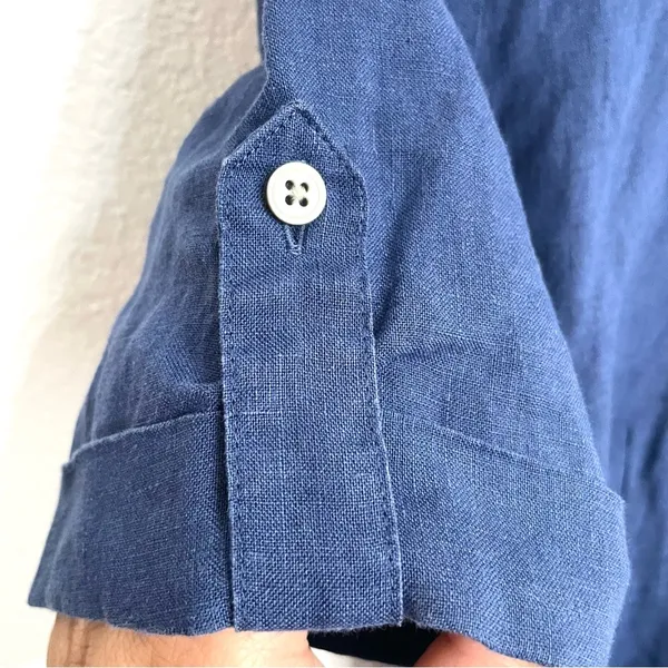 Untuckit Womens Dress Blue Button Front Belted Linen Short Sleeve Size 6 - Image 8