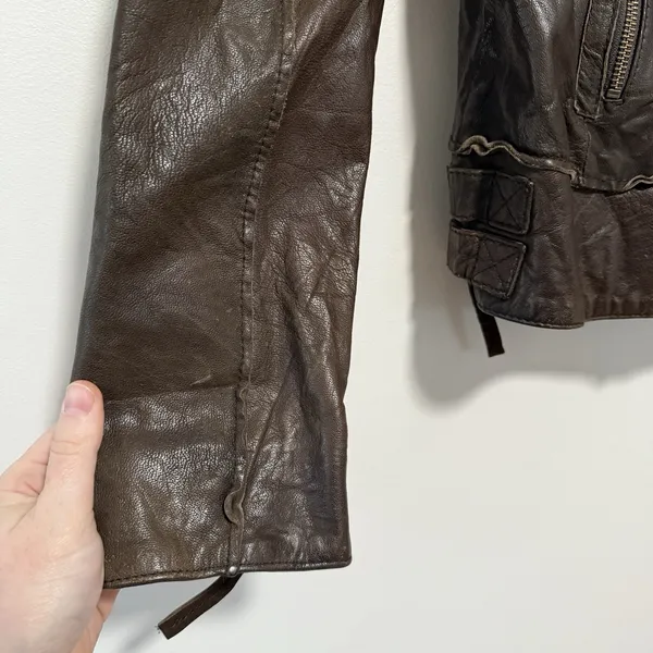 AllSaints Brown Leather‎ Lana Moto Biker Jacket Size 12 - Image 5