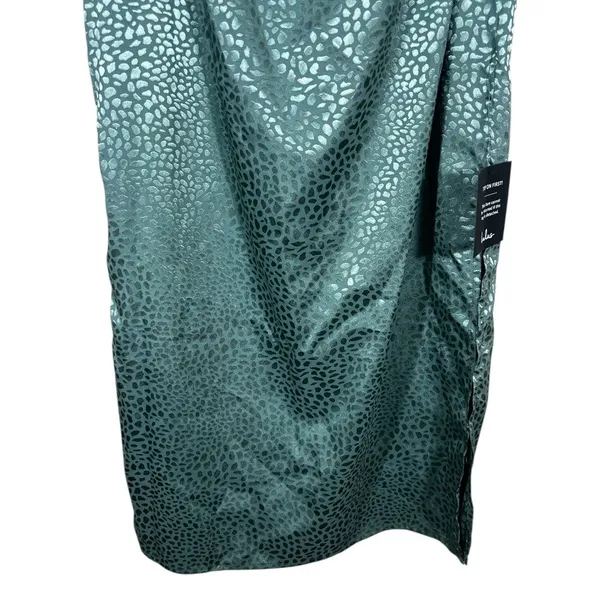 NWT Lulus Cowl Neck Jacquard Animal Print Midi Dress Sage Green Glam Slit Size S - Image 3