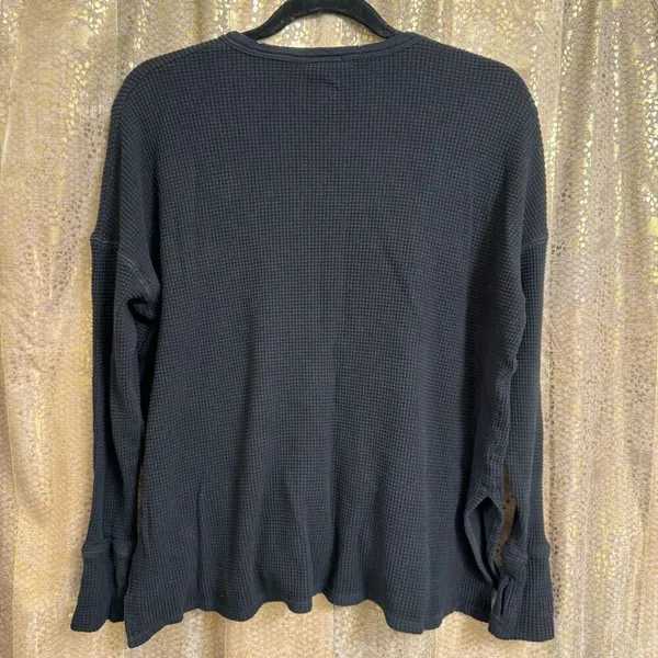 Aerie Black Boho Henley Waffle Long Sleeve Tunic Style Top Oversized Med - Image 2