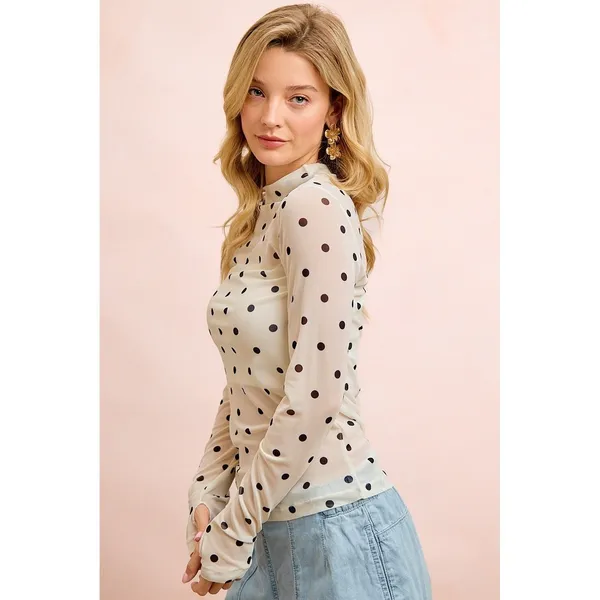 BiBi High Neck Line Polka Dots Mesh Top With Thumb Open - XLarge - Image 2
