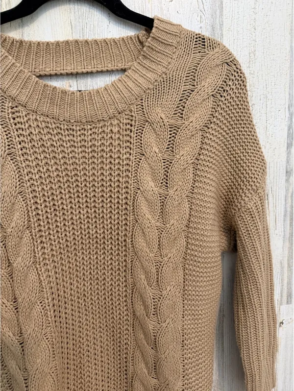 Tan Cable Knit Cutout Back Sweater Tunic Open Knit Size 11-13 - Image 5