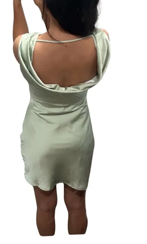 Satin green mini dress - Image 5