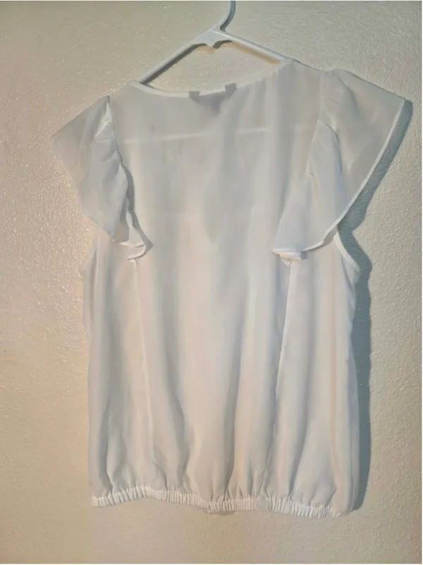 Express Women’s Ruffle Keyhole Chiffon Blouse Blouson Waist White Medium W-243 - Image 2