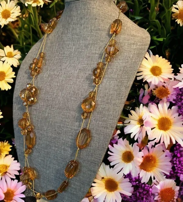 Vintage chunky long amber bead necklace - Image 2
