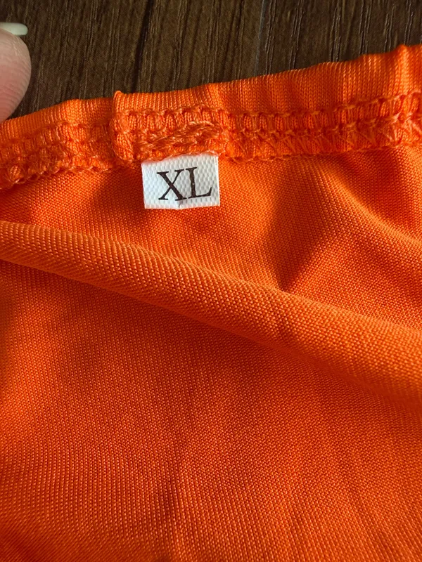 Women’s Orange Strapless Ruched Flare Dress Size XL Layered Skirt - Image 7