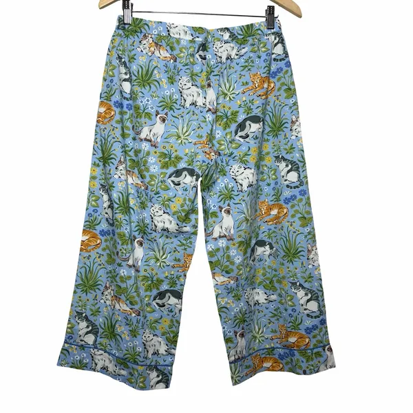 Printfresh Must Love Cats Pajama Set XS Blue Organic Cotton Top & Crop Pants NWT - Image 6