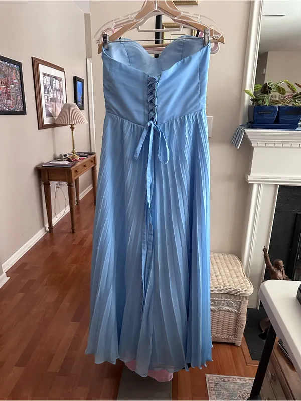 Strapless Pleated Maxi Gown in Powder Blue Size 6 - Image 3