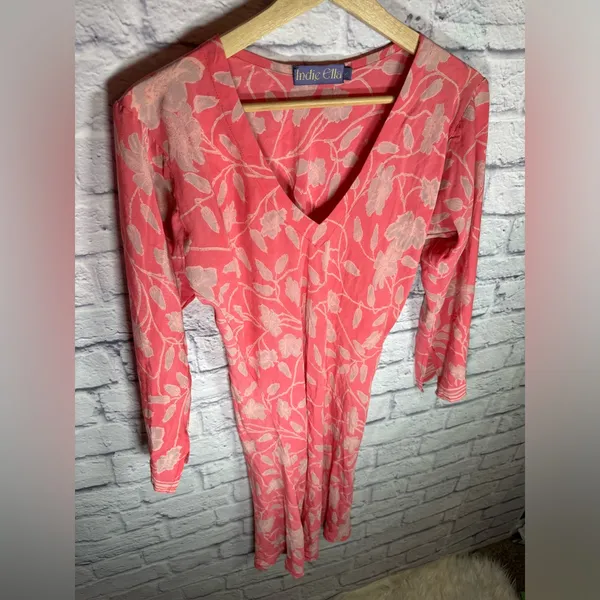 Indie Ella Bohemian pink floral‎ silk dress women’s size small - Image 4