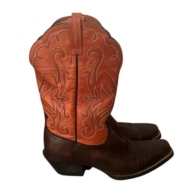 ARIAT Brown & Burnt Orange Leather Cowboy Boots Women’s Size 10 B Style #15821 - Image 2
