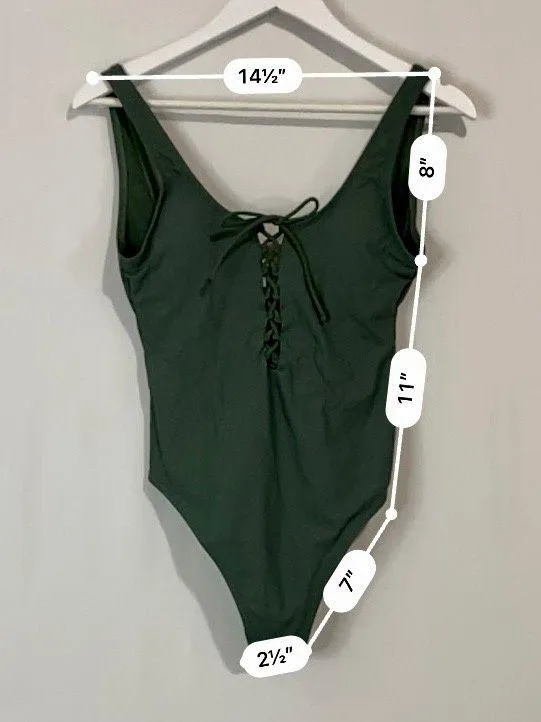 Women’s Lace Up Rib One Piece Swimsuit Olive Size Medium NWT - Image 7