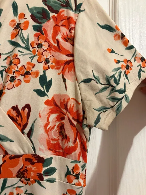 DownEast Women's Floral Print V-Neck Short Sleeve Maxi Dress - Image 4