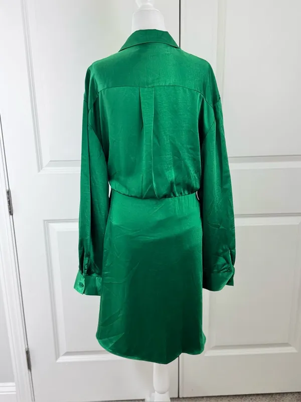 ASTR Satin Wrap Mini Dress Green XL Wedding Guest Cocktail Holiday Party Evening - Image 4