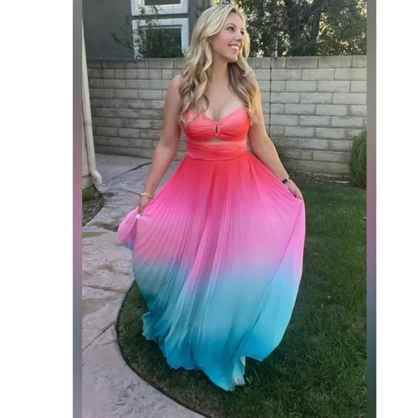AMUR Blue Ombre Pleated A-Line Sweetheart Emmett Sunset Gown Dress Size 6 - Image 14