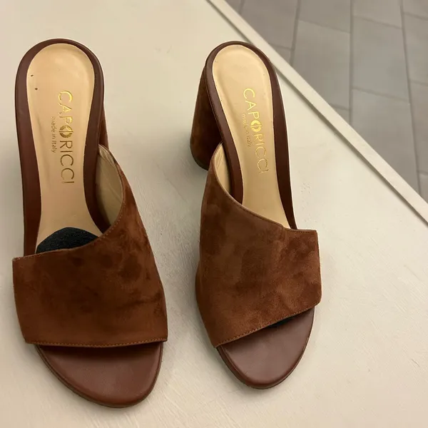 Caparros Heels Chestnut Suede Women's Mules-made in Italy 38 1/2Vero Cuoio 81/2 - Image 8