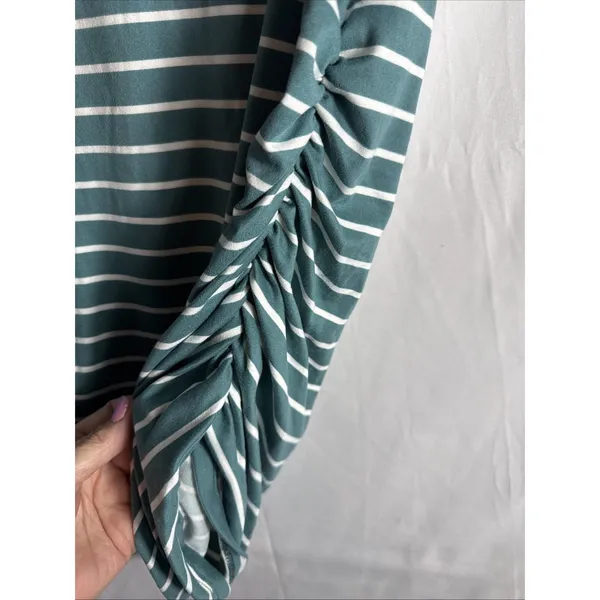 Full Moon Maternity Shirt Women's Medium Green Striped Gathered Sides for Baby - Image 3