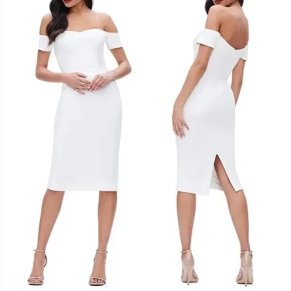 NWOT Dress the Population Bailey Off the Shoulder Dress white sz M - Image 2