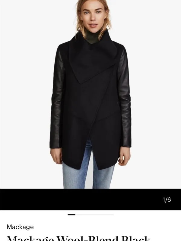 Mackage wool/cashmere blend asymmetrical coat, leather sleeves, XXS - Image 5