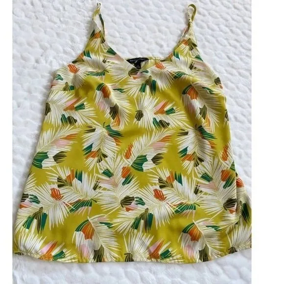 Banana Republic Tropical Feather Print Yellow Tank‎ Top Sleeveless Women S - Image 5