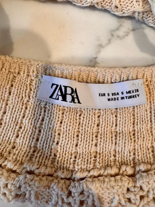 Zara Crochet Crop Top Halter Knit S Tan Beige Cream - Image 6