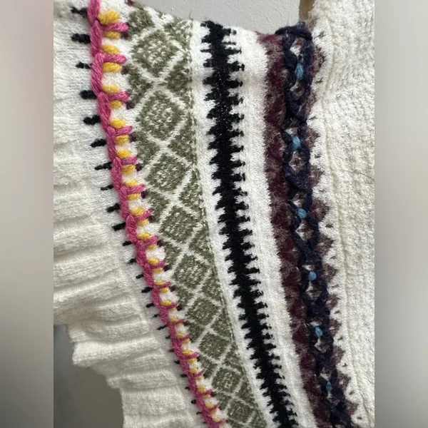 ANTHROPOLOGIE X Sleeping in Snow Woodland Fair Isle Pullover Poncho Size XS/S - Image 7