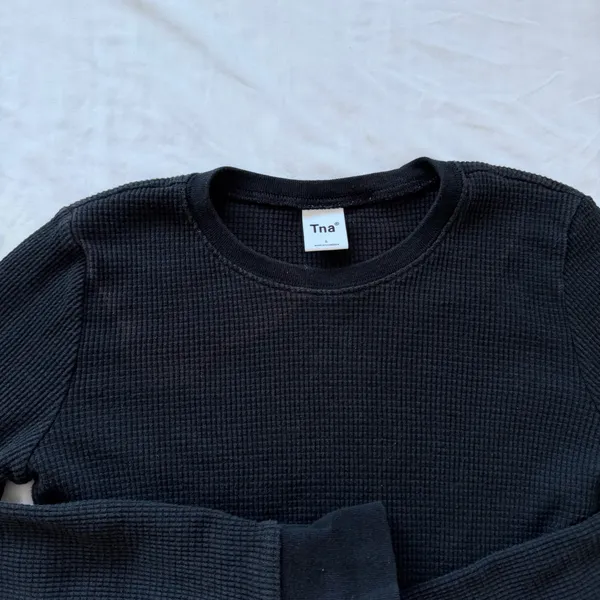 Aritzia TNA black waffle knit long sleeve - Image 2